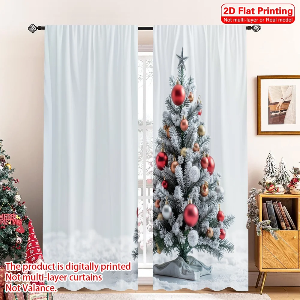 

2pcs 2D flat printing Merry Christmas Popular Curtains Christmas Tree Star Polyester Without Electricity Party & Holiday Decor