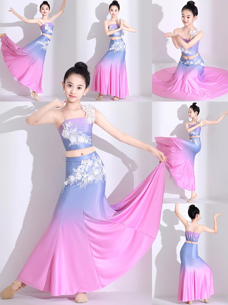 

Children's Fem Dance Costume Tai Ethnic up Pink Skirt Solo Dance Performance Clothes Spring Intensi Thi Pure E-comm...