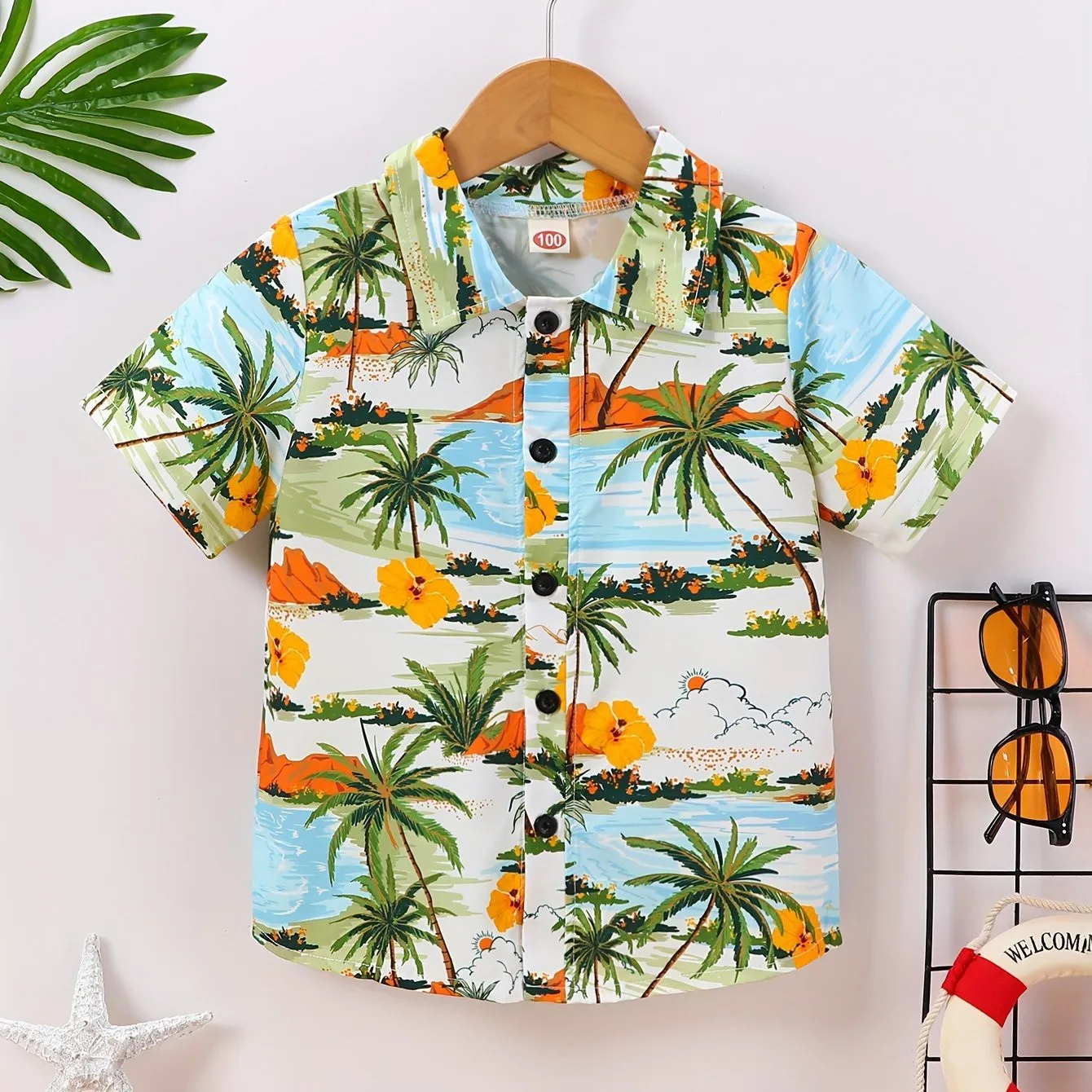 

2024 Kids Clothes Boy Summer Shirt Beach and Palm Tree Theme Graphic 3D Print Shirt Casual Lightweight Short Sleeve Tee Shirt