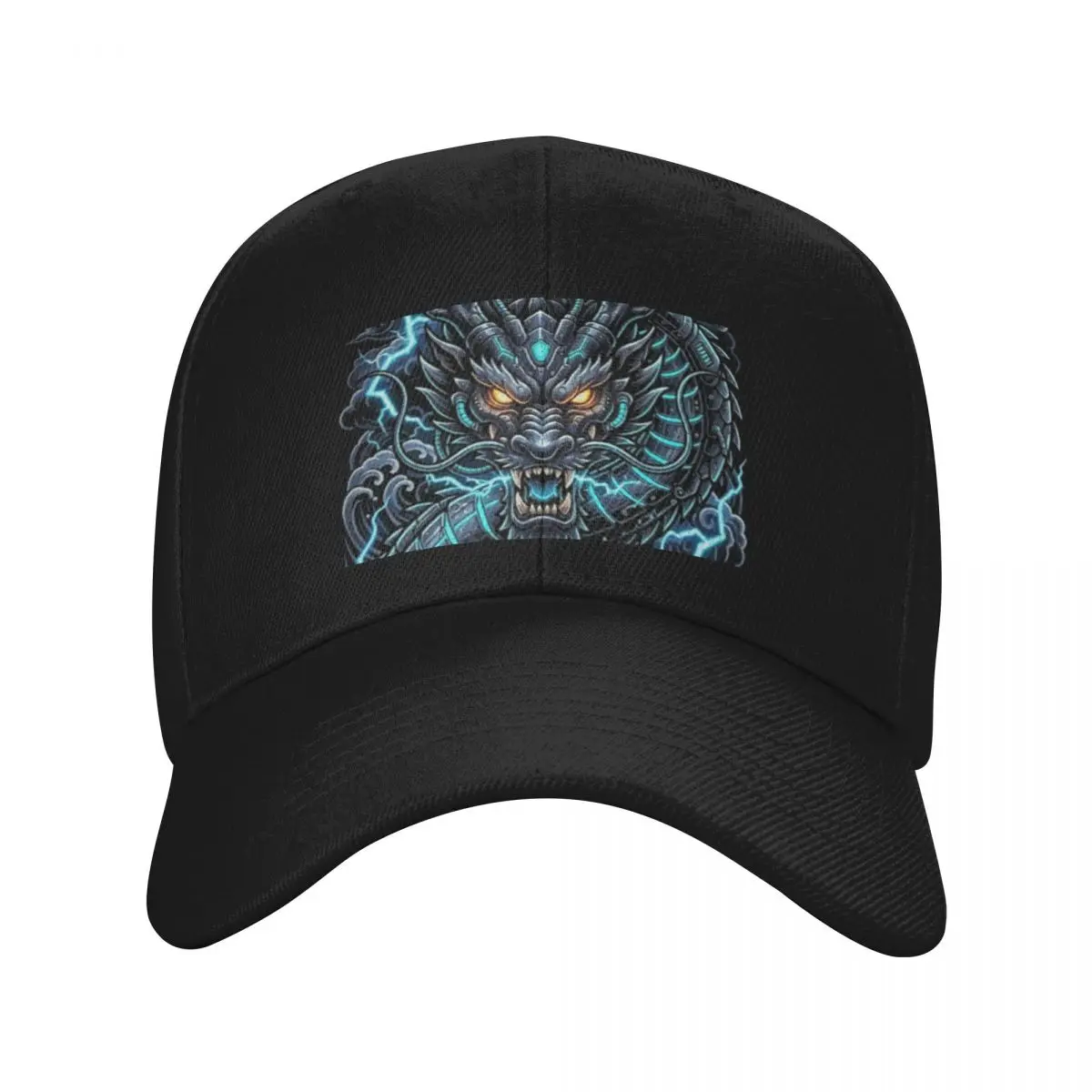 Fashion Cyber Dragon Ryu Neon Japanese Streetwear Mecha Dragon Art baseball cap Denim Fabric Baseball Cap Luxury Hat