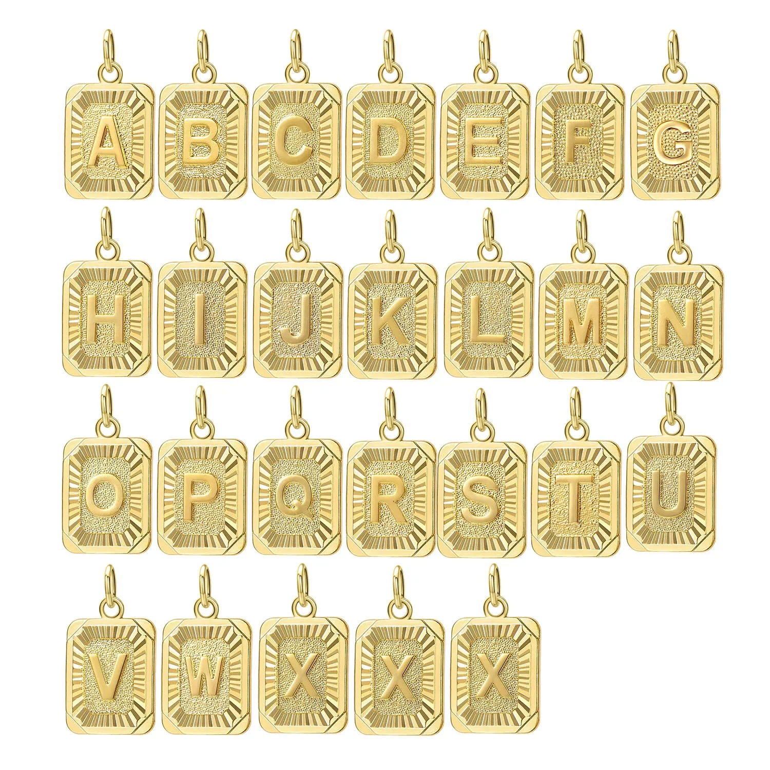 Gold-plated Copper Rectangular Initial Letter Pendant For Women Men Necklace DIY Makings Hot Hip-Hop Jewelry Findings Handmade