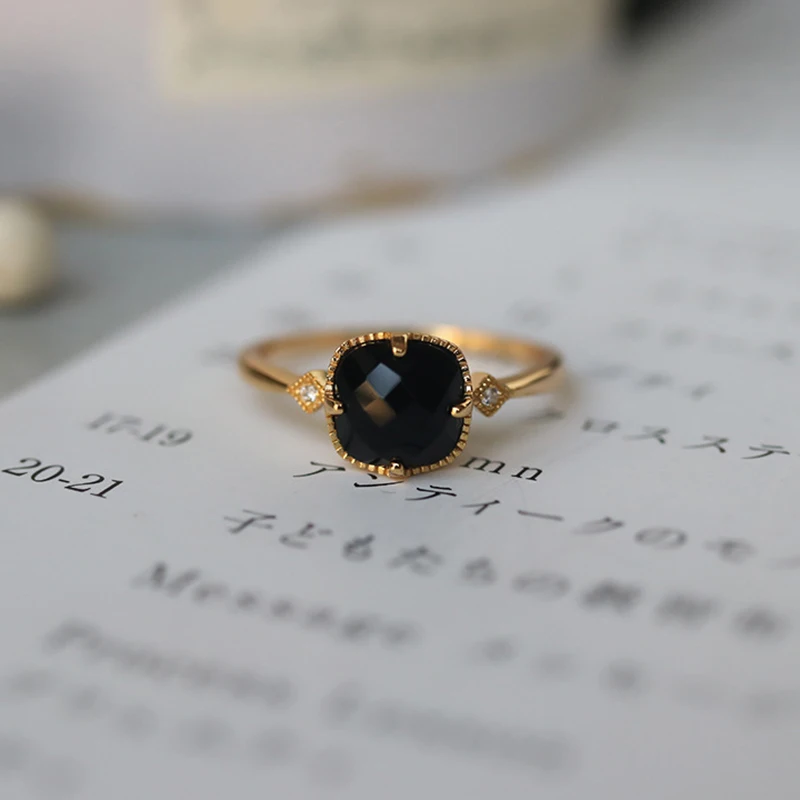 Foxanry Gold Color Black Zircon Rings For Women Couples Minimalist Fashion Classic Elegant Vintage Engagement Jewelry Gifts