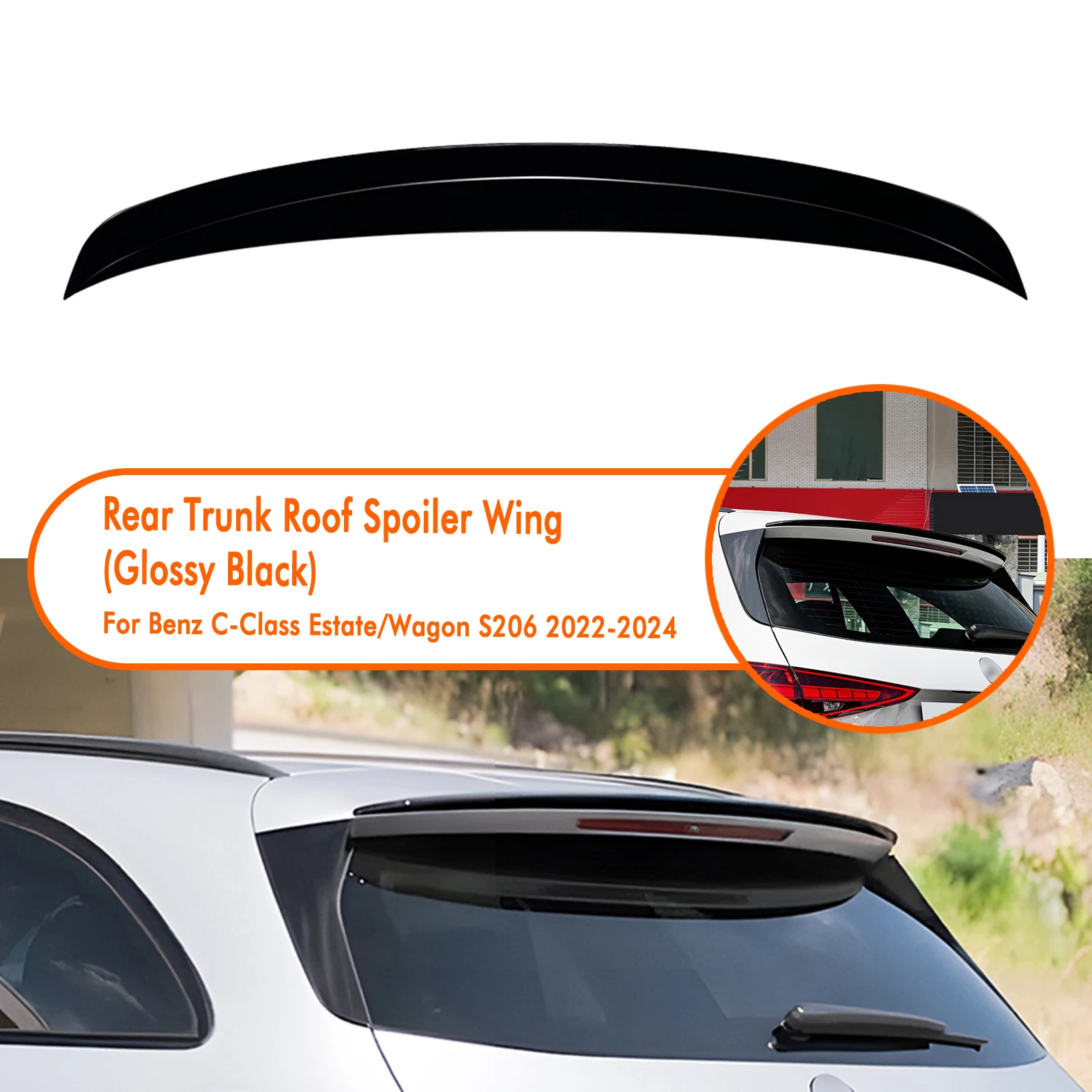 

For Mercedes Benz C Class Estate / Wagon S206 2022-2024 Rear Roof Spoiler Wing Carbon Fiber Look/Gloss Black Trunk Splitter Lip