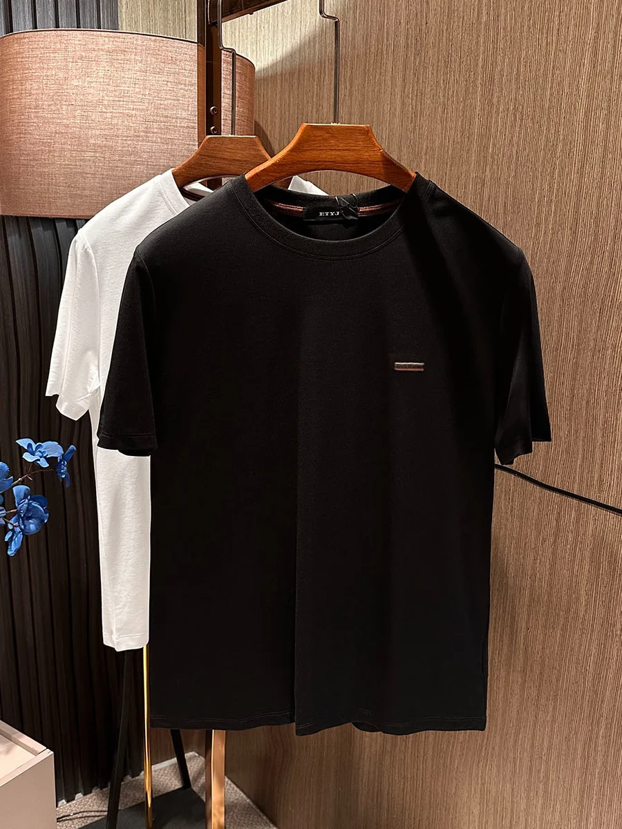 

Итальянская классическая универсальная удобная дышащая мужская футболка с круглым вырезом и коротким рукавом, однотонная, летняя новинка