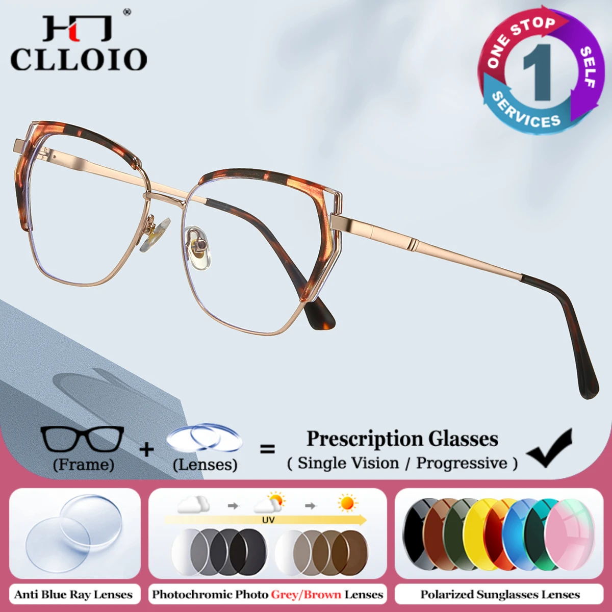 

CLLOIO Fashion Butterfly Progressive Reading Prescription Glasses Women Simple Optical Blue Light Filter Photochromic Eyeglasses