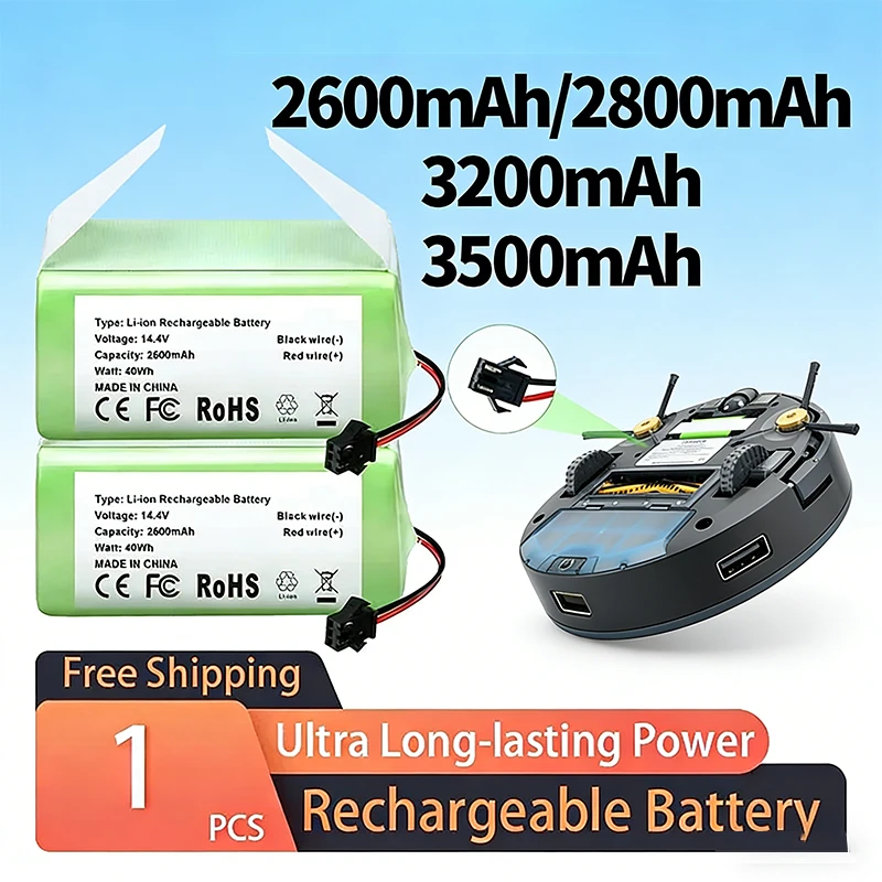 14.4V 2600mAh 3500mAh Li-ion Replacement Battery for Conga Excellence 990 950 1090 1790 1990 Ecovacs Deebot N79 Eufy RoboVac Pil