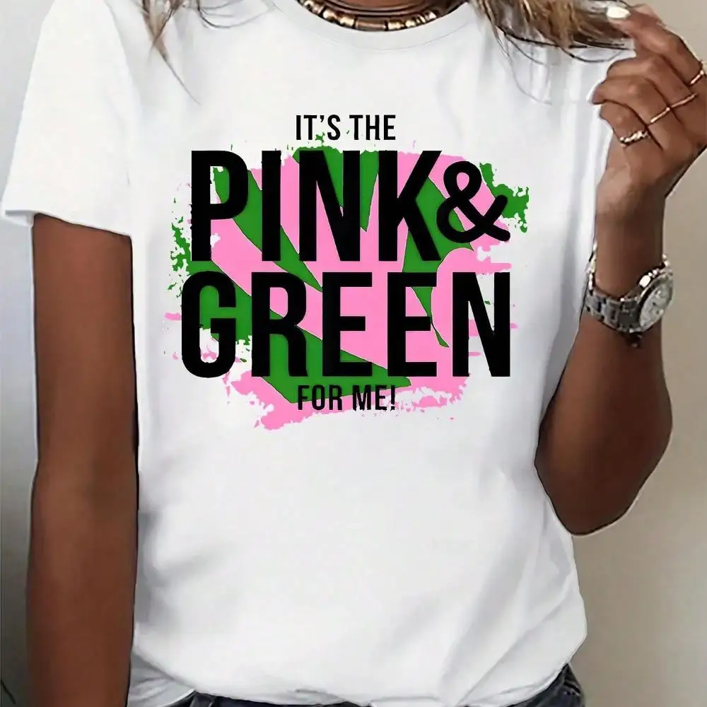 Women Round Neck T Shirt Pink And Green Color Splash Graphic Print Short Sleeve Casual Summer Top For Everyday Wear