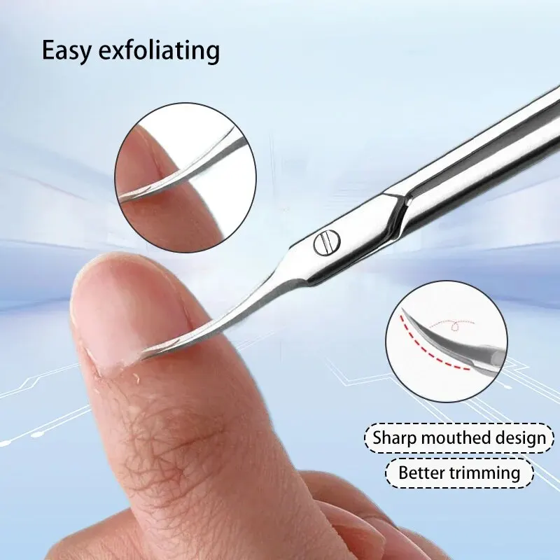 Aço Inoxidável Prego Barbeado Sobrancelha Apontou Tesoura Beleza Tratamento Cutícula Curva Frente Pele Morta Nail Scissors