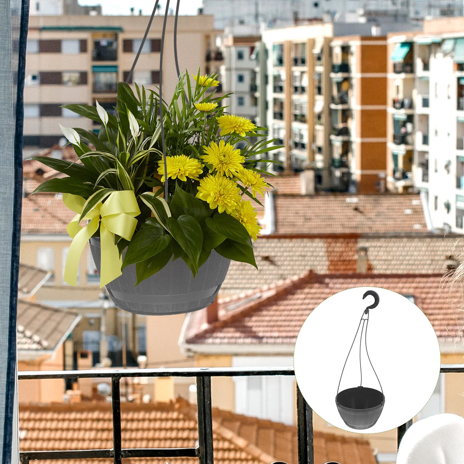 

2Pcs Self Watering Hanging Plastic Barrel Planters Rustic Wall Hanging Flower Pot Indoor Outdoor Garden Wall Planter Containers