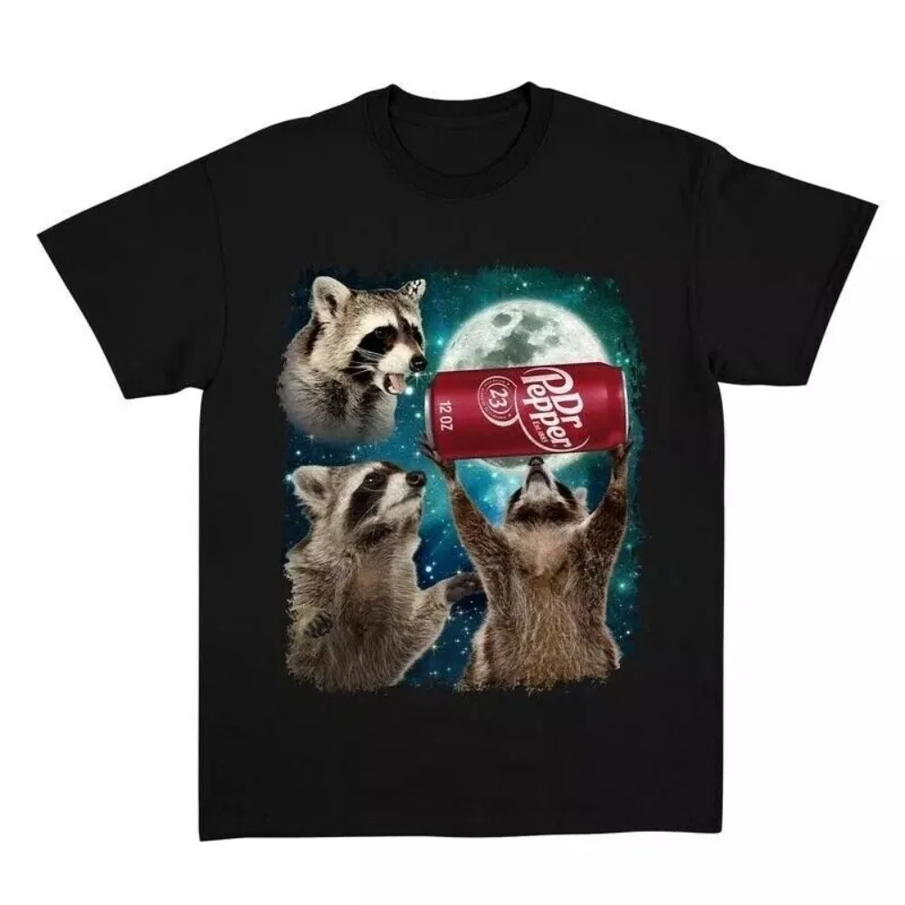 Camiseta Unisex Vintage divertida Meme Three Raccoons Dr Pepper, camisetas de algodón con cuello redondo y estampado con dibujo de diseño creativo para hombre