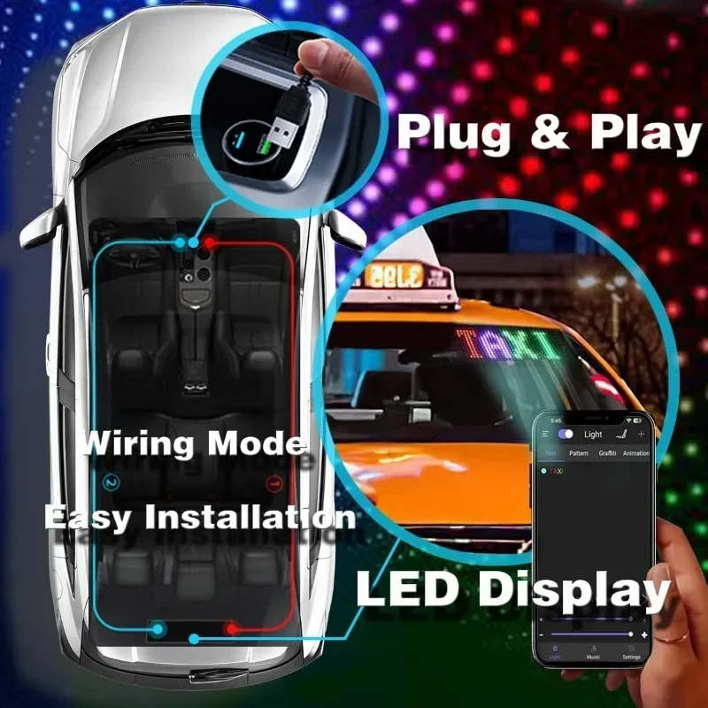 Bluetooth Control LED Car Sign Programmable Flexible Matrix Panel Custom Text Pattern Animation Scrolling Display for Car Window