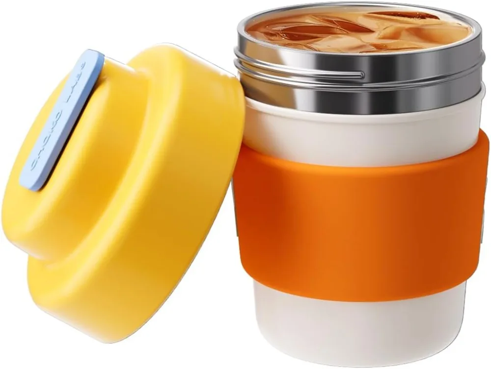 

Insulated Travel Coffee Mug, Double Vacuum Wall, Easy Grip, BPA Free, Yellow Lid, 14 OZ