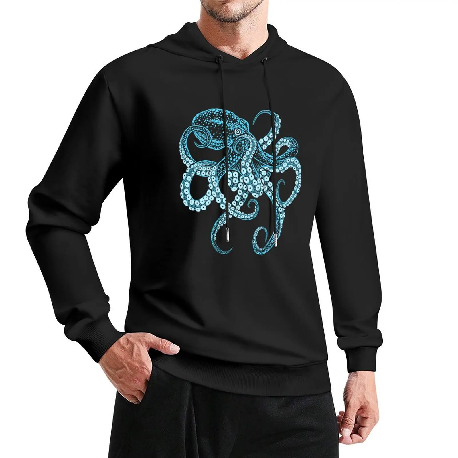 

Deep-sea blue kraken octopus in combat stance Pullover Hoodie blouse autumn jacket men autumn hoodie