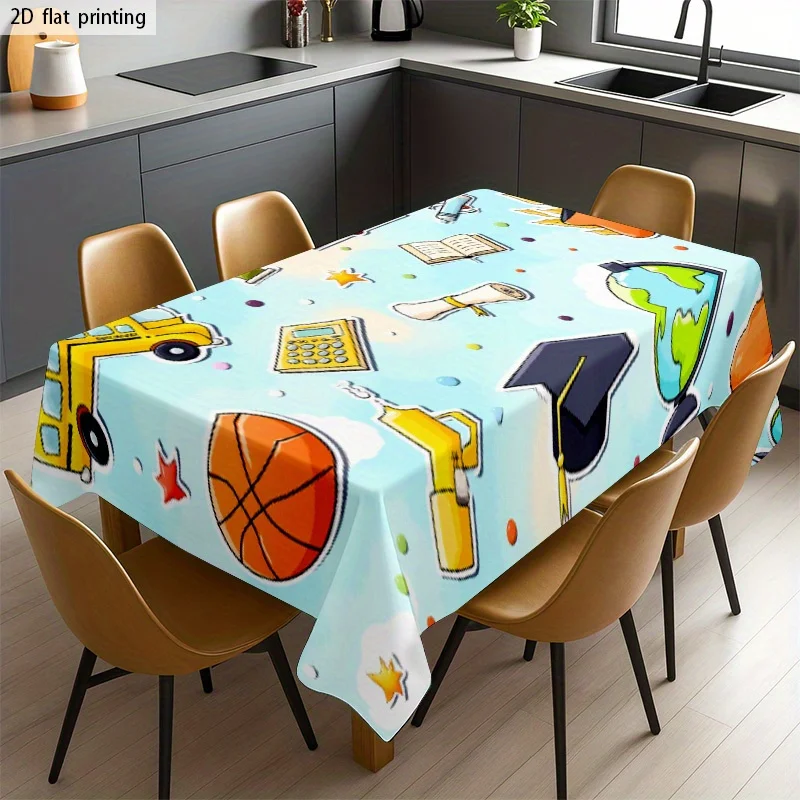 1pc Soft Fashionable Aesthetic Campus Element Cartoon Pattern Tablecloth, Machine Washable, Easy to Clean, for Dining Table / Co
