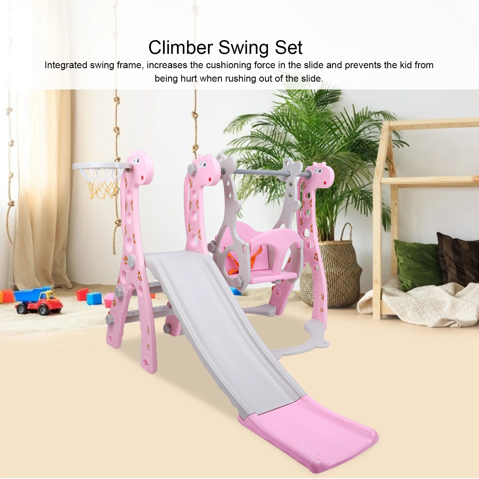 

Toddler Climber Swing Set with Basketball Hoop Outdoor Indoor Children Play Slide Set Children Play Slide Set Climber Swing Set