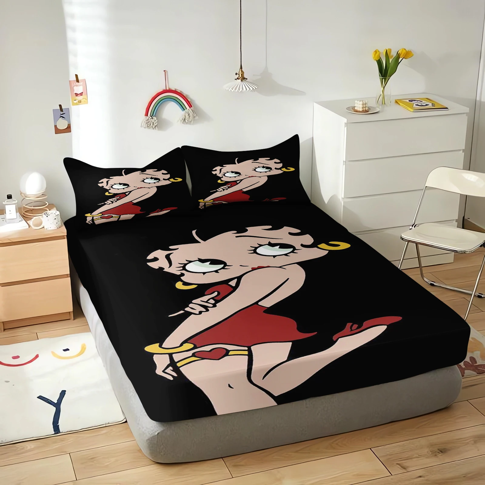 

Cartoon Betty Poop Fitted Sheet Polyester for Children Baby Sleep Elastic Sheets Soft Cover Cute Digital Printing New Design