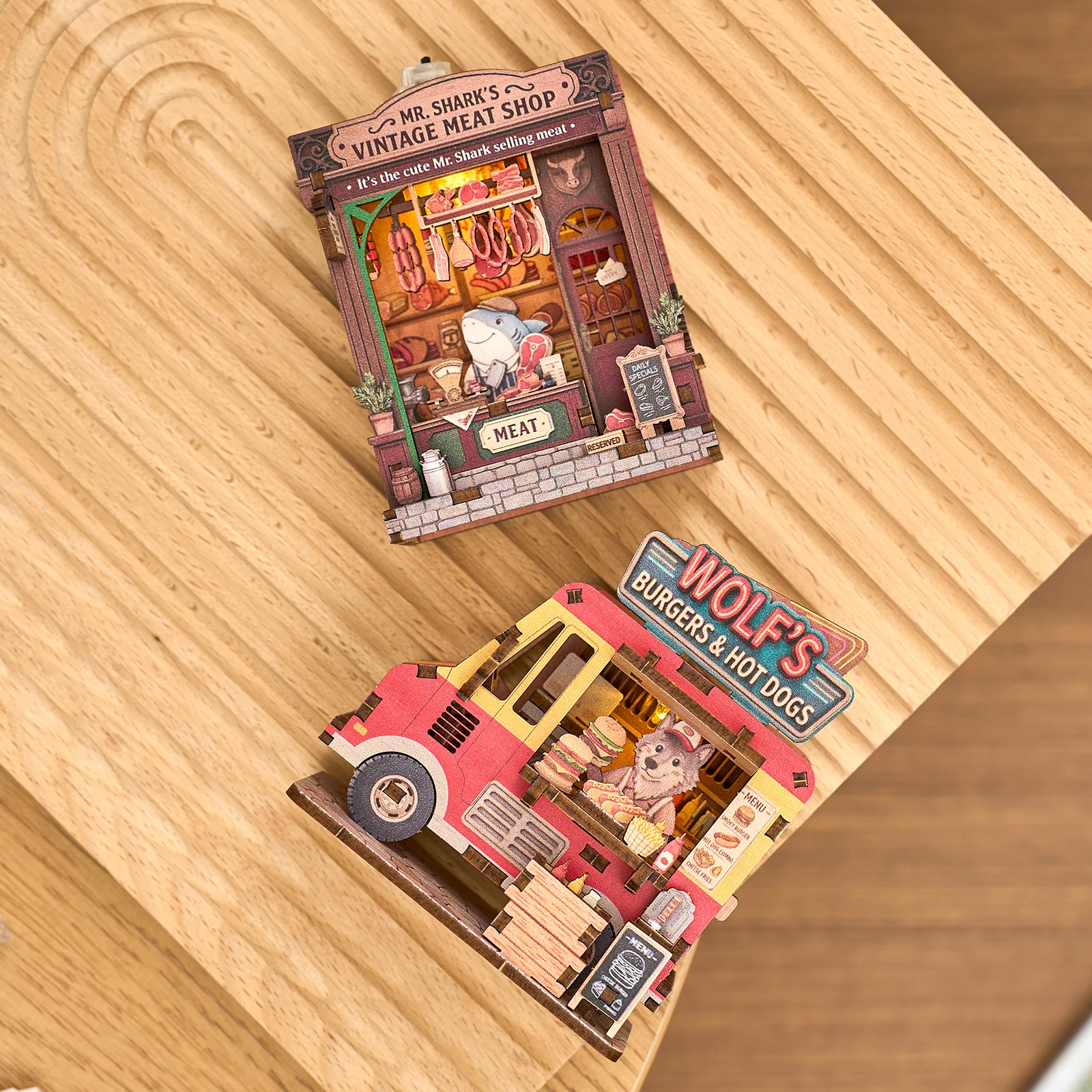 Fridge Magnet DIY 3D Wooden Puzzle Toy Mini House Handmade Animals Shop Creative Assembly Model Kit Furniture Decoration Gift