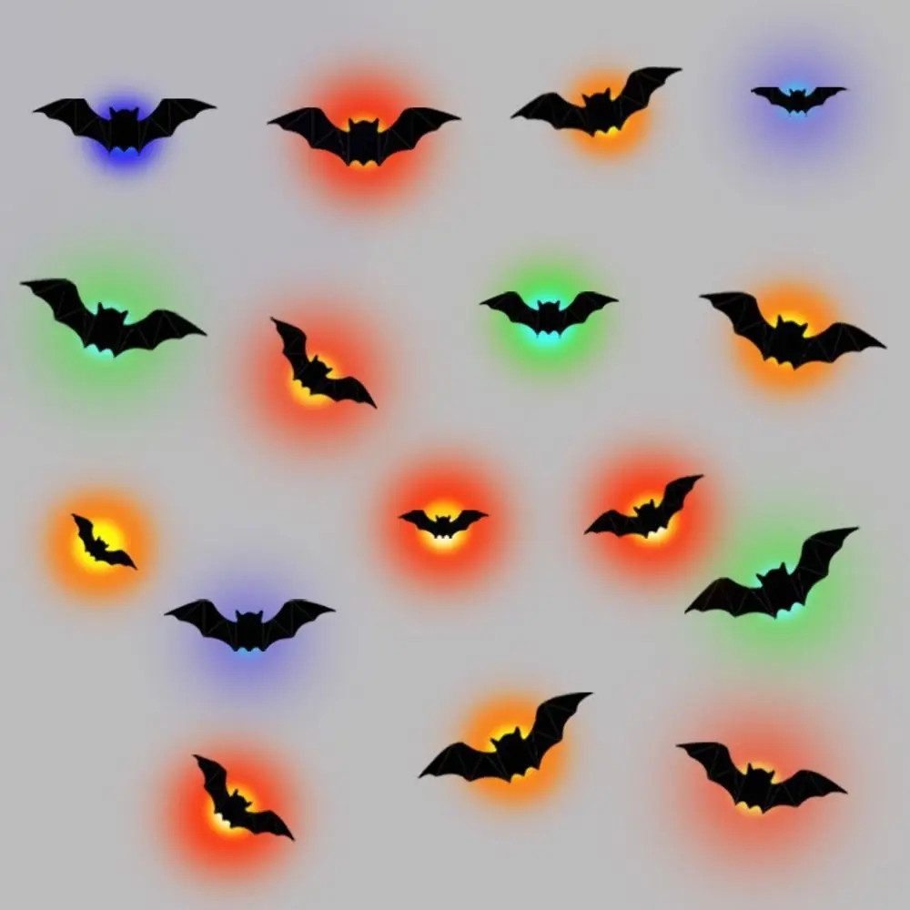 16pcs 3D Luminous Bat Wall Sticker Stereoscopic Self-Adhesive Glowing Wall Sticker Glow in Dark Reusable LED Bat Light