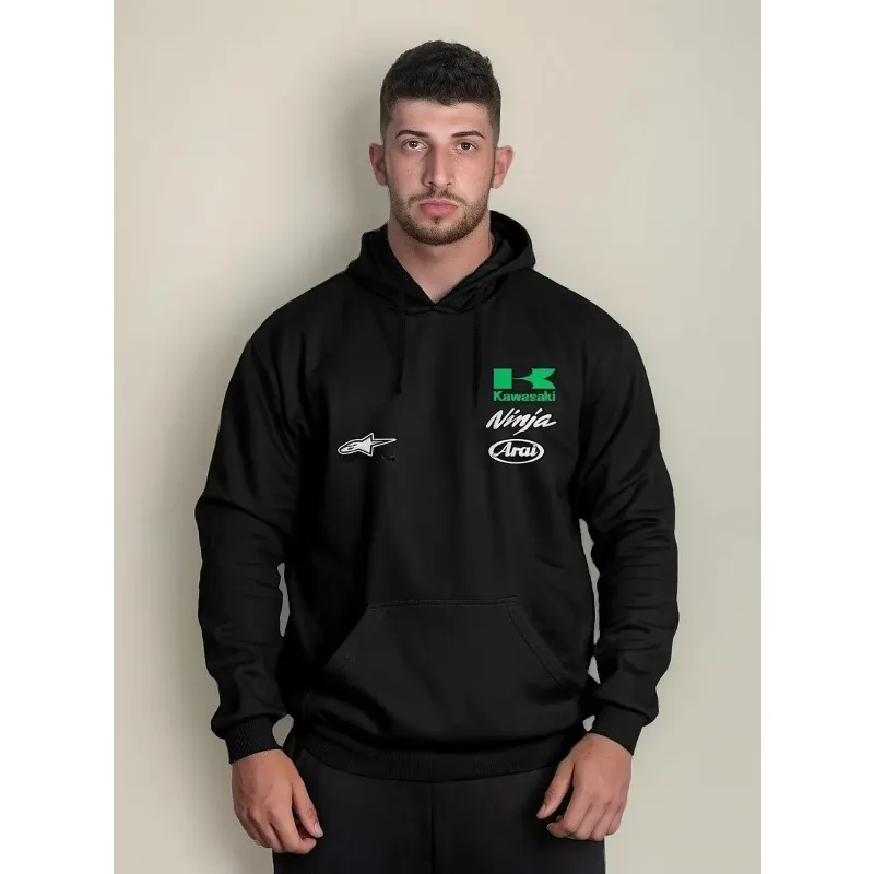 

2026 New Kawasaki Logo Men's Hoodie Y2K Fashion Outdoor Sports Autumn/Winter Printed 100% Pure Cotton Loose Casual Street Hoodie