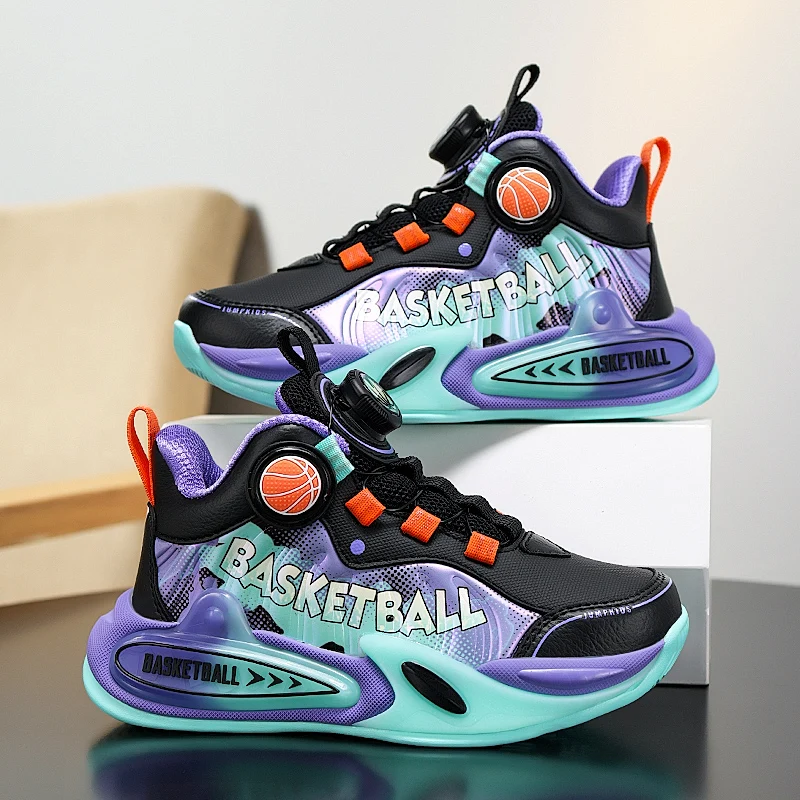 

Children Basketball Shoes with Quick Lace System 4-8 Years Kids Sport Sneakers for Boys Girls High Top Athletic Footwear Style