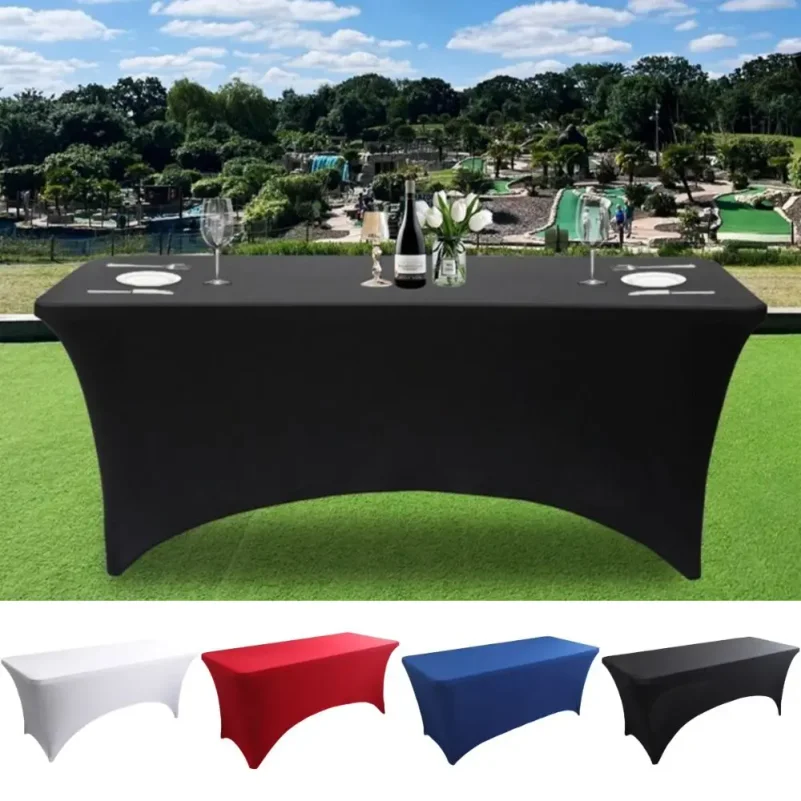 Stretchy Rectangular Table Cover, Wrinkle Resistant Thick Elastic Tablecloth for 4/6/8FT Tables, Full Wrap Table Skirt for Weddi