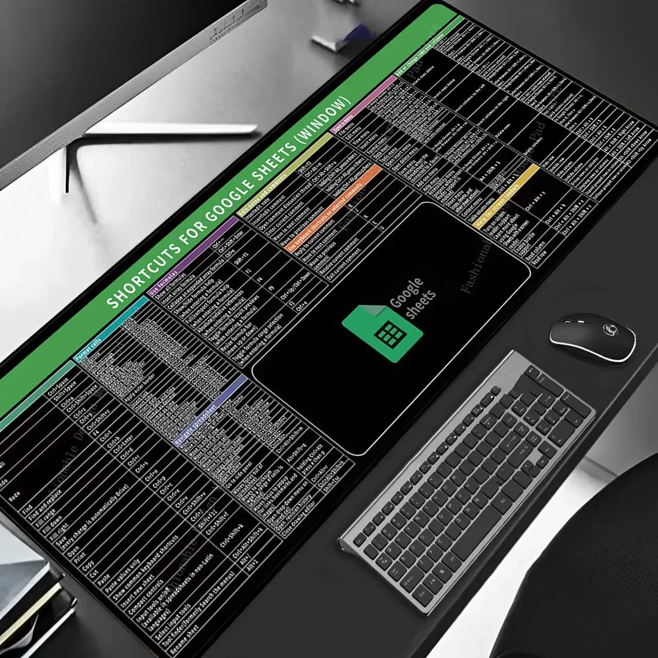 Google Sheets & Windows Office Shortcut Keys Desk Mat Mouse Pad | Cheat Sheet for Office Users, Software Developers, Programmers