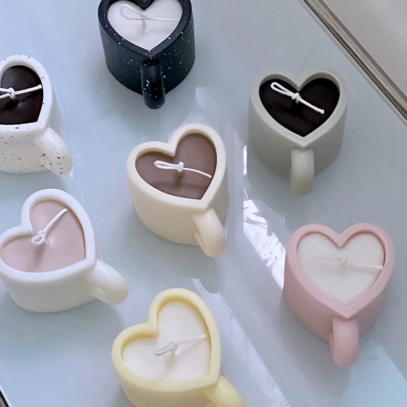 DIY Love Heart Mug Silicone Candle Mold Large Aromatic Gypsum Resin Soap Baking Mould Handmade Home Decor Valentine\'s Day Gifts