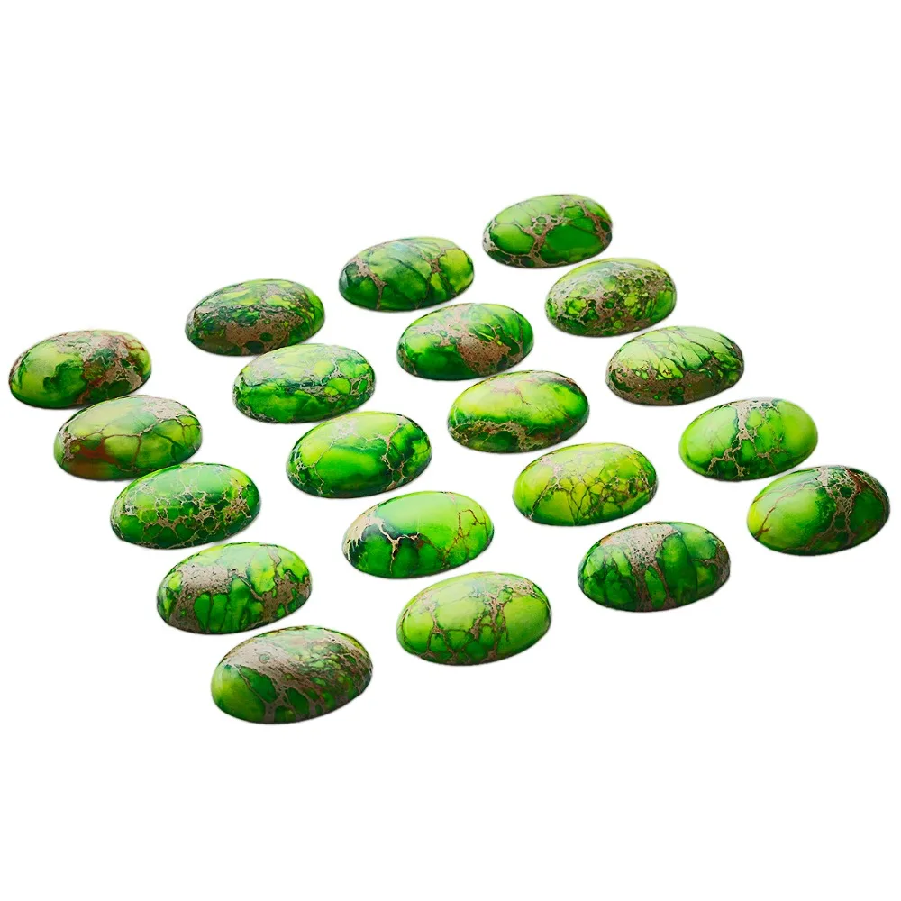 TUMBEELLUW 5pcs Light Green Sea Sediment Jasper Oval Stone Cabochons Flatback Semi-precious CAB DIY Jewelry Accessories 18x25mm