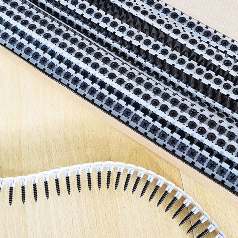 1000Pcs Cross Slot Chain Screws Plastic Strip Collated Screws Wall Screws Durable DIY Kit Chain Nail Adapter for Electric Drill
