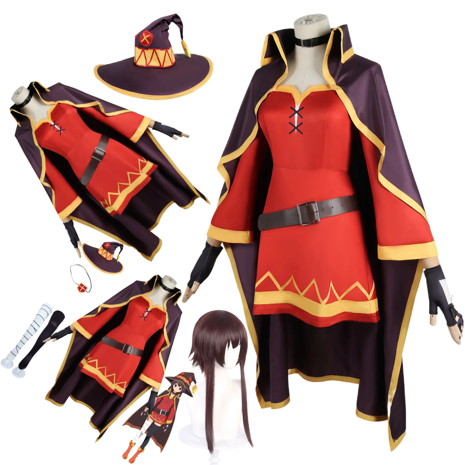 أزياء Megumin أنيمي التأثيرية للنساء فستان الساحرة ملابس Megumin Cos شعر مستعار أزياء الهالوين #1