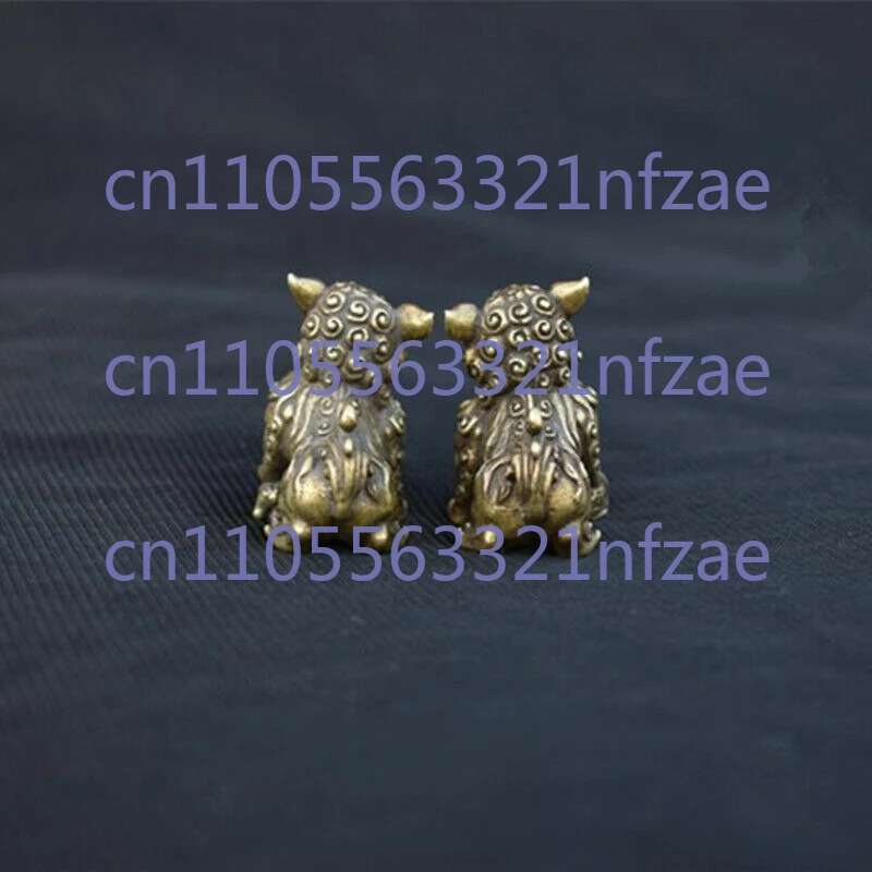 الصينية القديمة البرونزية فو فو الكلب الحرس باب الأسد زوج قلادة الجدول تمثال #4