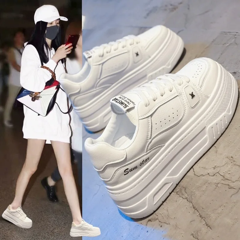 Matsuke-zapatos blancos para mujer, zapatillas de suela gruesa, informales, versátiles, de estilo occidental, para verano y otoño, 2023