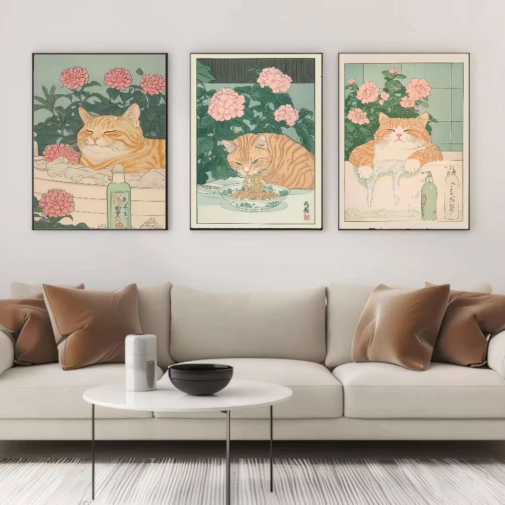 Chinese Tabby Cat In Bathtub Poster Stickers Art Wall Murals  Game Room  Gifts Kawaii HD Painting Cat Cars view 2