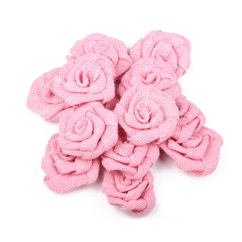 

6pcs Rose Flower Pink Hessian Roses Christmas Tree Ornaments DIY Rural Jute Rose Flower Decor Lightweight Long Lasting