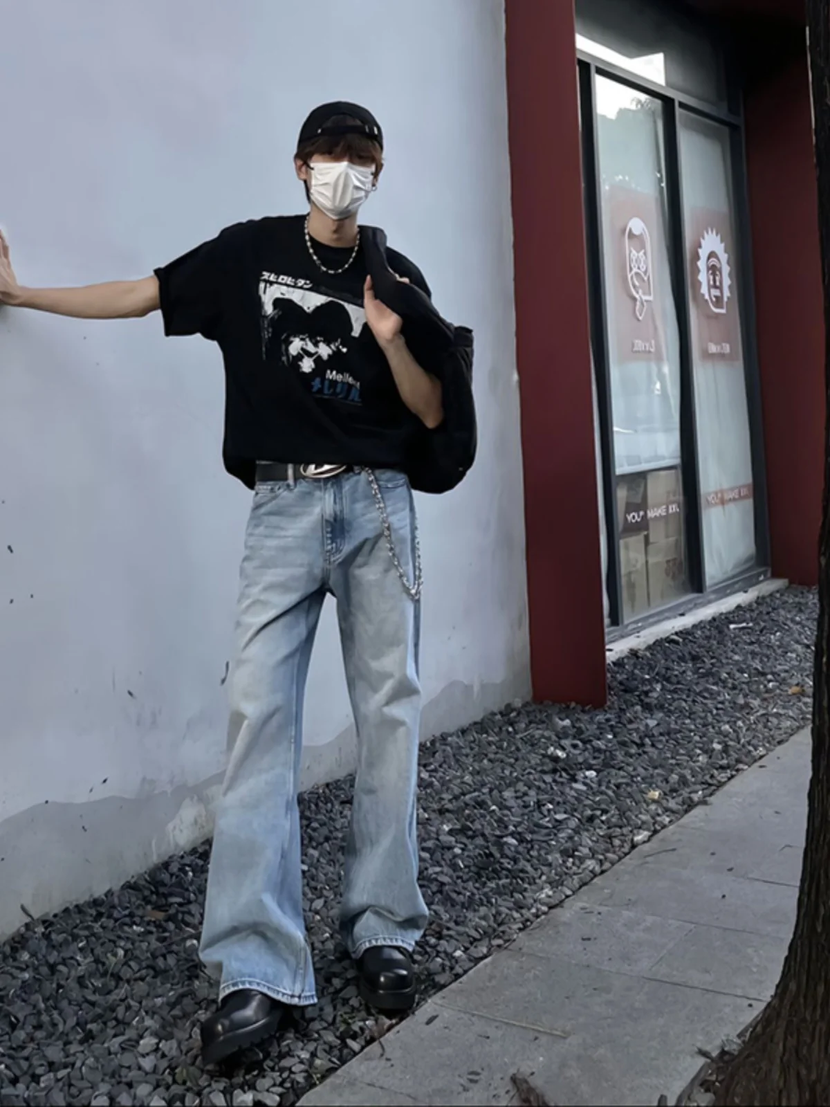 

Summer Waed Blue Straight Leg Men's Jeans American Retro Street Cleanfit High Street Vibe Sle Long Pants Youth Faion