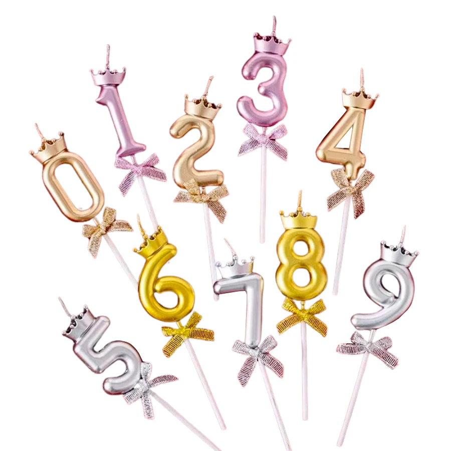 1PCS Krone Bogen Digitale Kerze 0-9 Champagner Gold Gold Silber Rosa Erster Geburtstag Kuchen Dekorierte Kerze – Detail 2