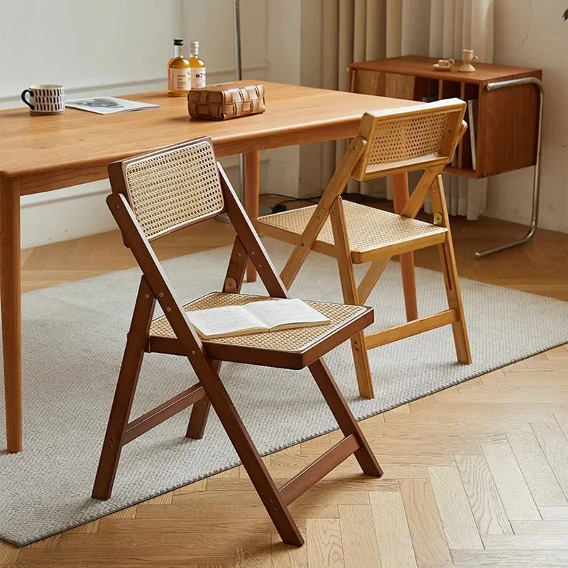 كرسي طعام قابل للطي من الخيزران منزلي Nanzhu مقعد خشبي متين مسند ظهر لتناول الطعام كرسي Sillas Para Comedor نمط سجل إسكندنافي #4