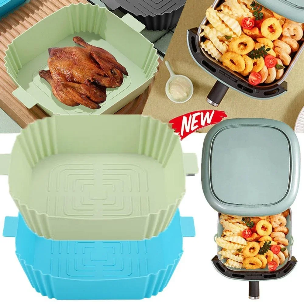 Thick Silicone Air Fryer Liners Reusable Liners Square Food Safe Oven Accessories  Replacement Of Flammable Baking Tray Pots