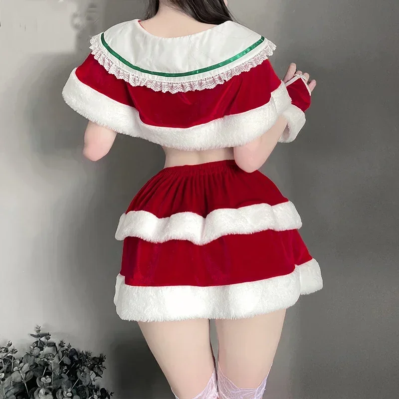 Christmas Uniform Cute Girl Santa Claus Dress Outfits Cosplay Costume Xmas Top Skirt Gloves Clothes New Year Role Play Underwear