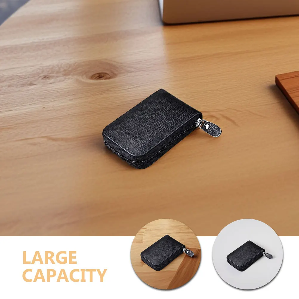 2Pcs Wind Organ Card Holder Cowhide Multi Compartment Credit Card Wallet for Women Men Slim Organizer Pouch with Zipper