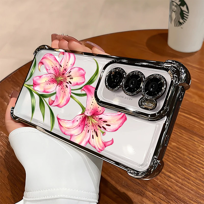 Pink Lilies Flower Pattern Phone Case For Infinix Hot 70 60 Pro Plus 50i 40 10T 11 9 Play 10s NFC Shockproof Soft TPU Cases Capa - view 5