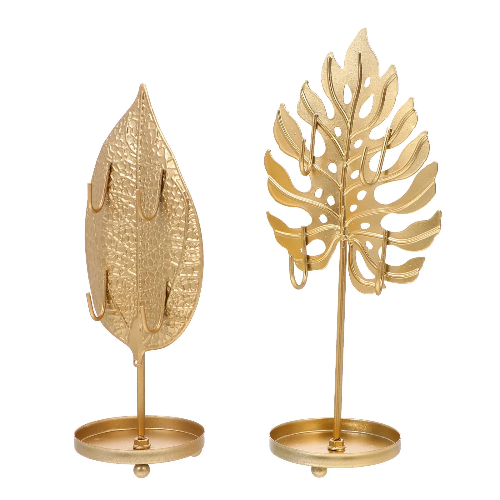 

2Pcs Metal Leaf Jewelry Display Stand European Style Desktop Organizer Earring Necklace Bracelet Holder Storage Rack
