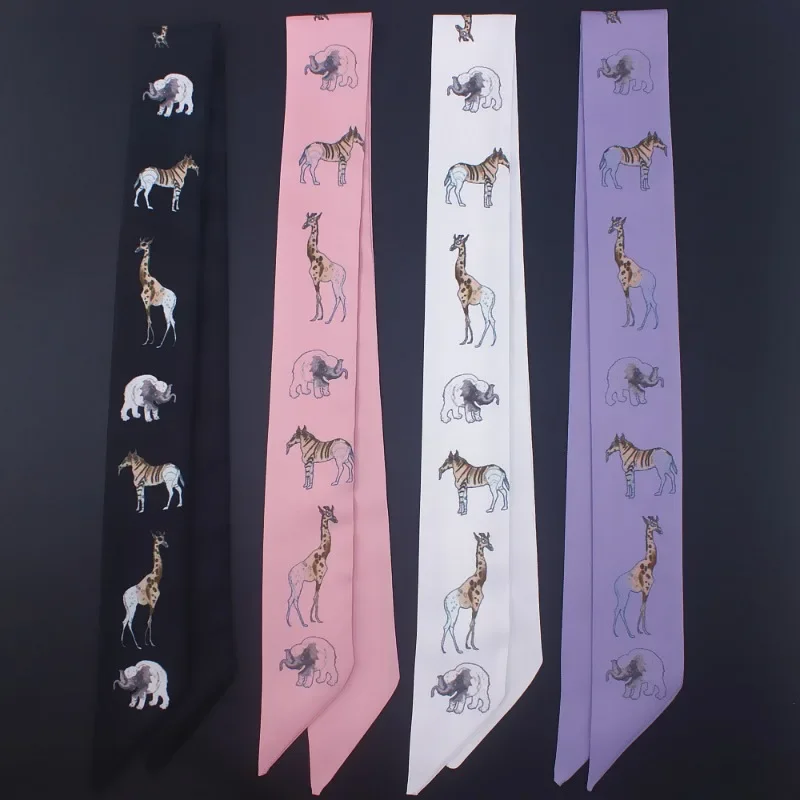 New Cartoon Animal Printing Small Ribbon Tie Bag Handle Silk Scarf All-match Hair Band Neckerchief Ribbon Hair Band Small Scarf