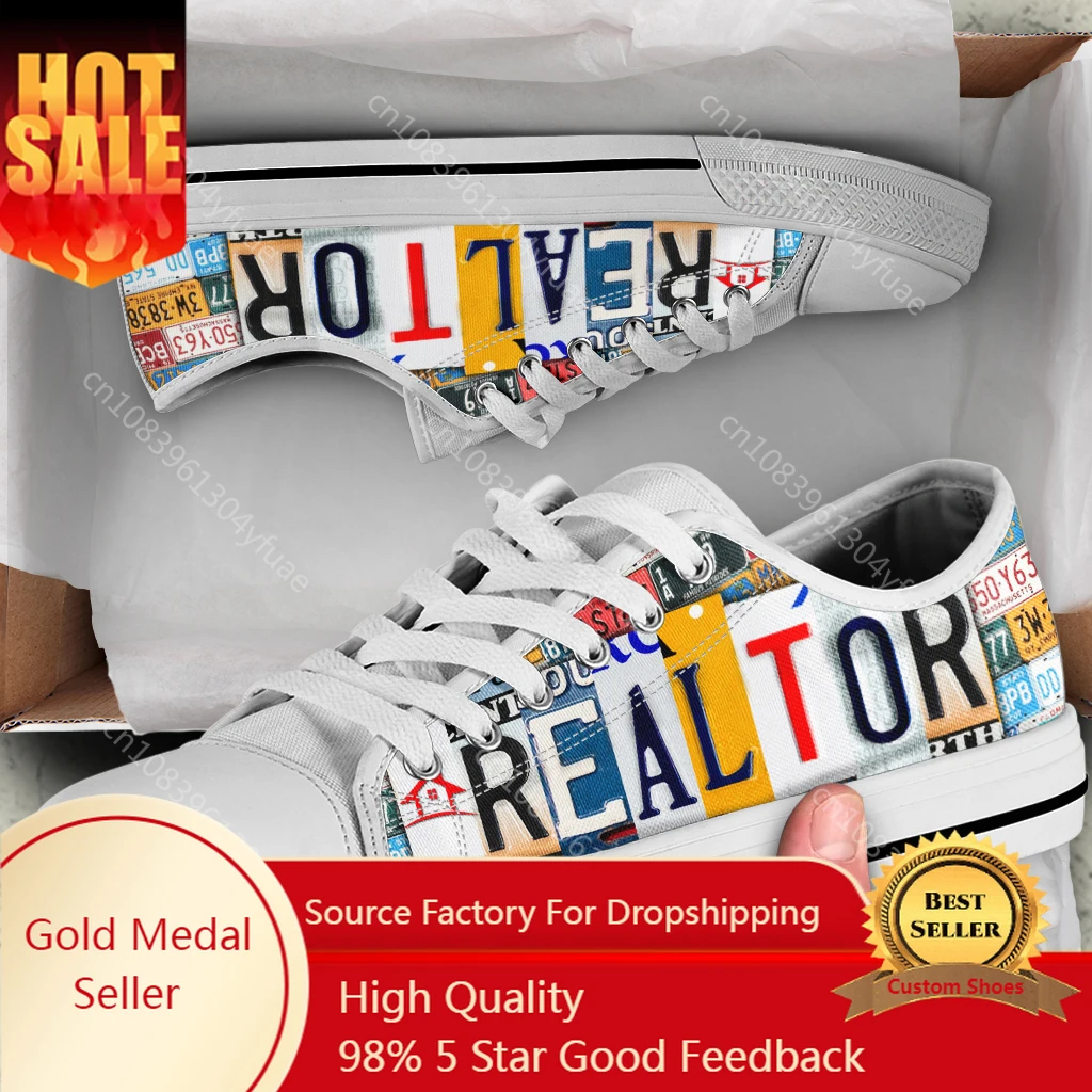 

License Plate Realtor Design Ladies Shoes Casual Flats Shoes for Women Low Top Canvas Shoes for Women Brand