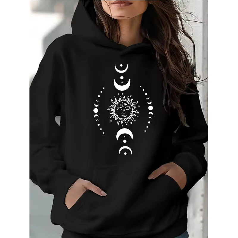 

Женские толстовки Y2k с принтом Солнца и Луны, женские осенне-зимние толстовки, пуловеры с капюшоном и графическим рисунком, модная уличная одежда 90-х годов