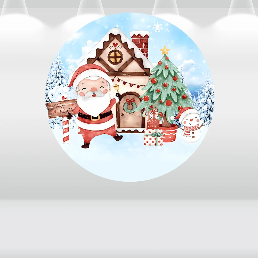 Vintage Schattige Kerstman Kerstfeest Ronde Cirkel Achtergrond Cover Winter Sneeuwpop Baby Achtergrond Snoep Tafel Cilinder Covers