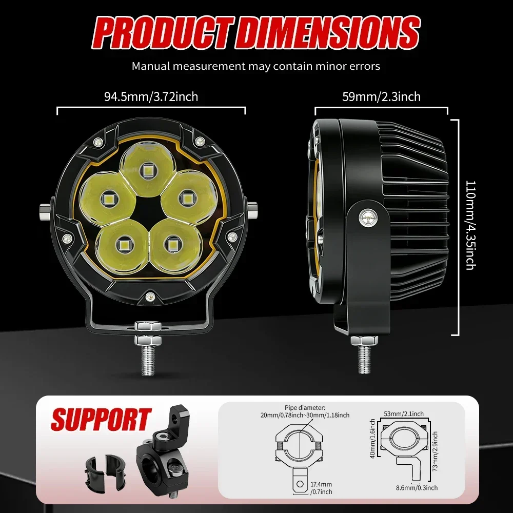 HAOLIDE 4 Inch Round LED Motorcycle Spot Light Amber Daytime Running Light IP68 Driving Lamp With Wiring 12V 24V off-road use