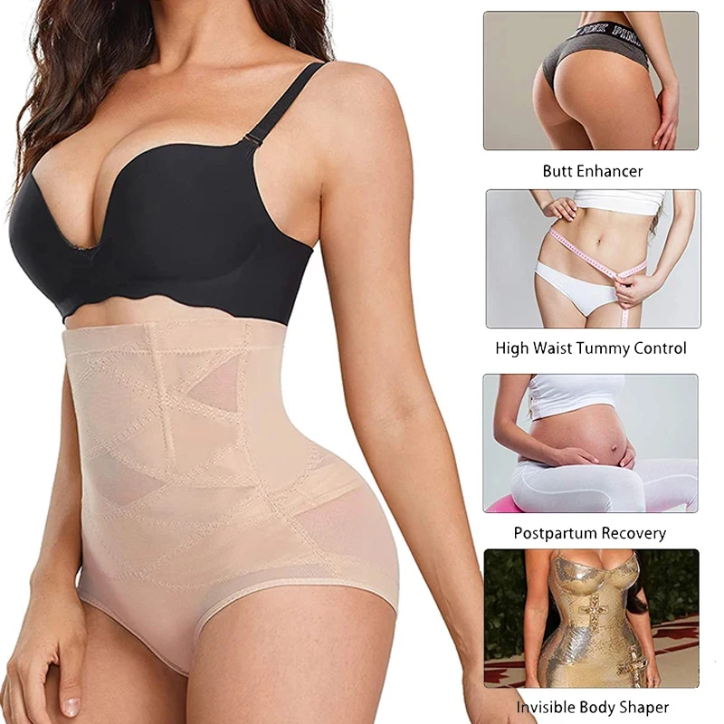 Women High Waist Panties Cross Compression Abs Shaping Pants Non-marking Slimming Body Tummy Control Corset Girdle