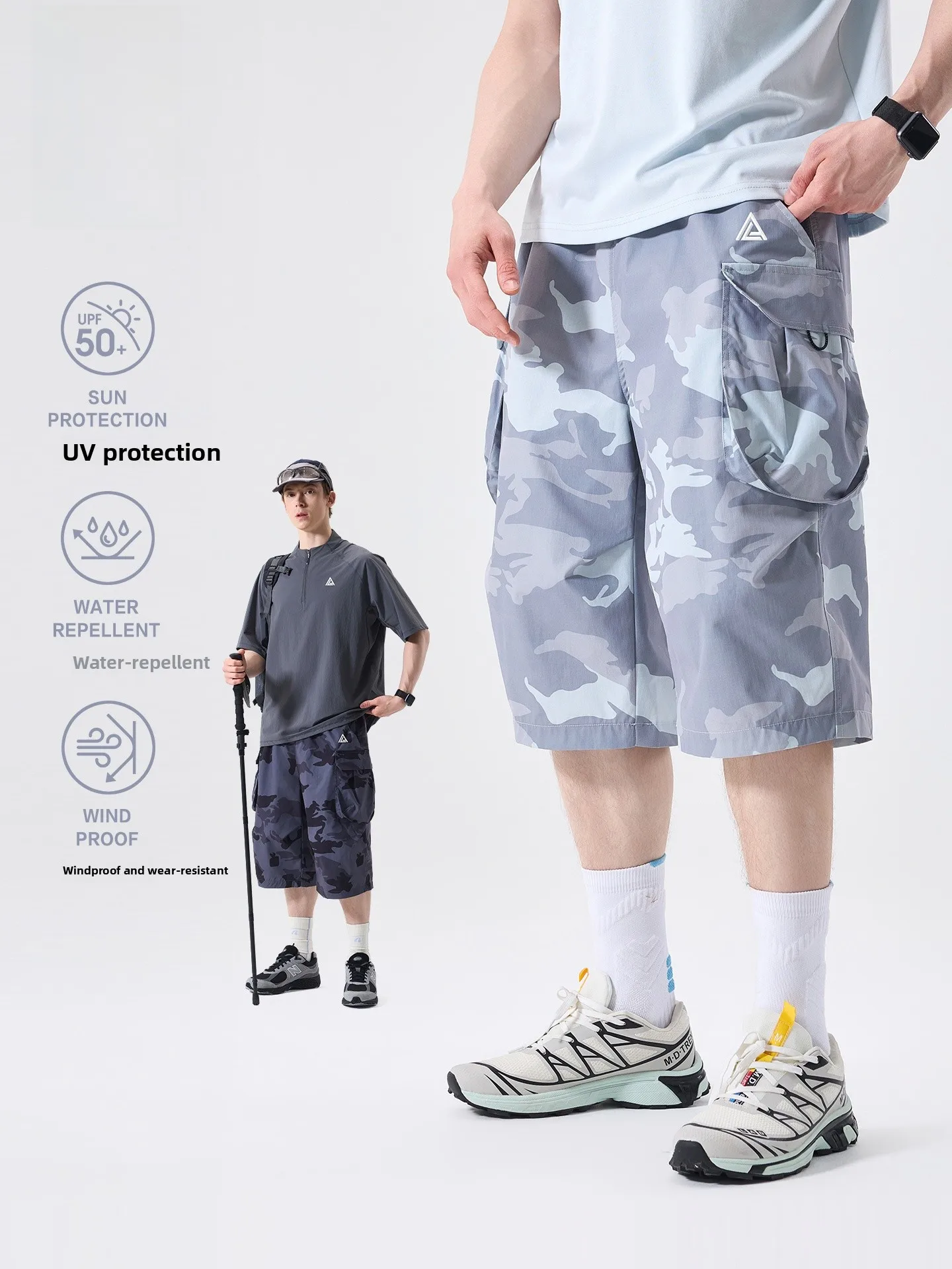 

LAZY DAY Outdoor Quick Dry Workwear Seven-Foot Pants Men Summer Hiking Casual Pants Anti-Ultraviolet Loose Fit Polyester