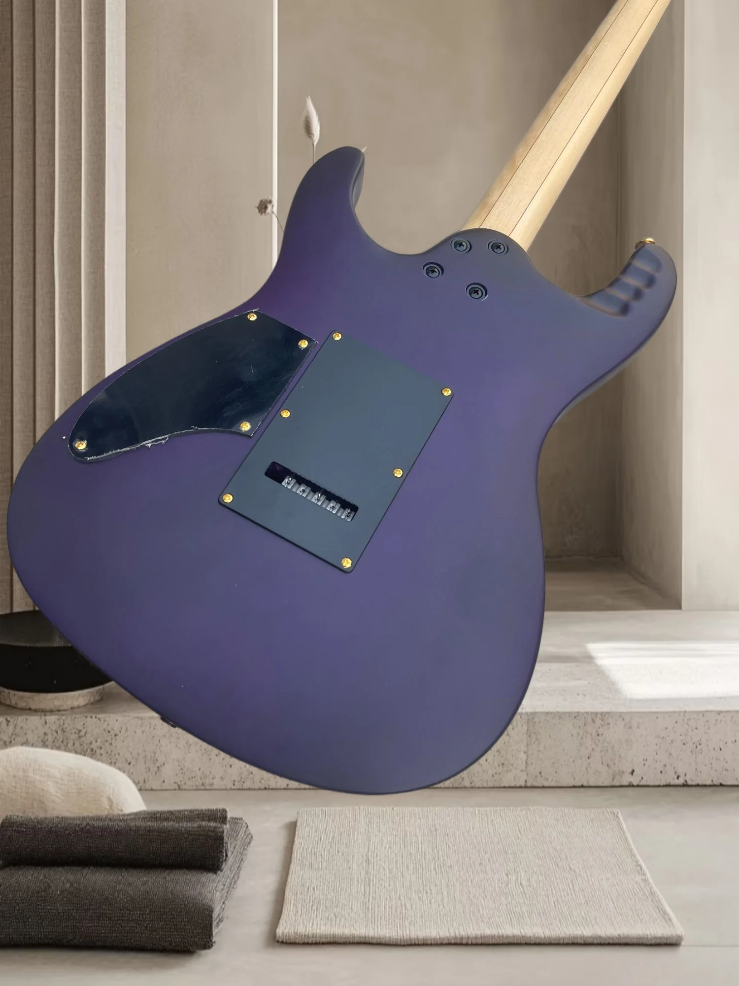 Purple Flame Maple Electric Guitar Dual Humbuckers Double Lock Tremolo Gold Hardware Modern Shred Solid Body Free Shipping